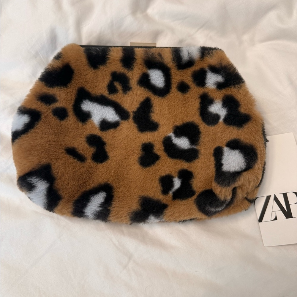 Zara Leopard Print Faux Fur Bag